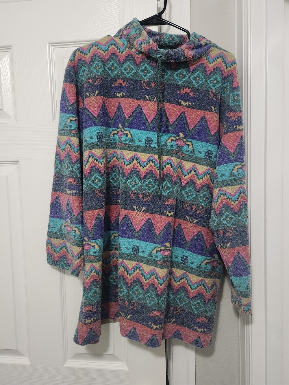 Vintage Ashly Brent Southwestern Fleece Pullover Aztec retro.